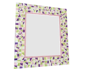 Mosaic Wall Mirror, Pink Purple Green Yellow, Nursery Decor