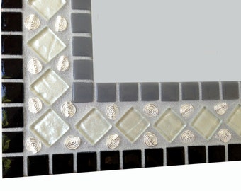 Mosaic Mirror, Wall Mirror, Art Deco Mirror, Black White Gray Home Decor