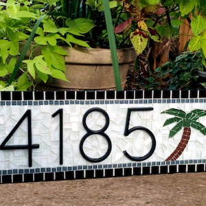 Address Sign with Palm Tree, Custom Mosaic House Number Plaque image 1