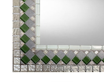 Wall Mirror, Mosaic Mirror, Decorative Mirror - Gray, Green, Silver