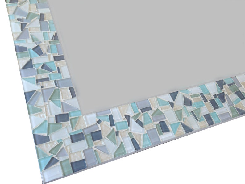 Mosaic Mirror // Neutral White, Gray, and Light Aqua // Beach House Decor 画像 2
