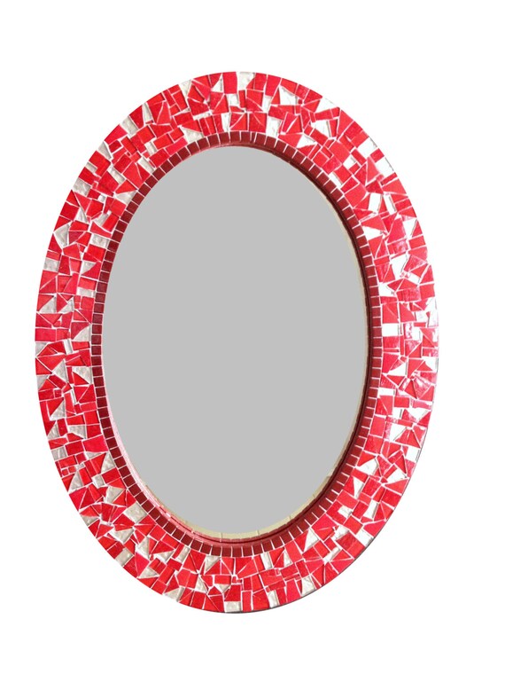 Mirror For Bathroom Vanity Red Mosaic Wall Oval