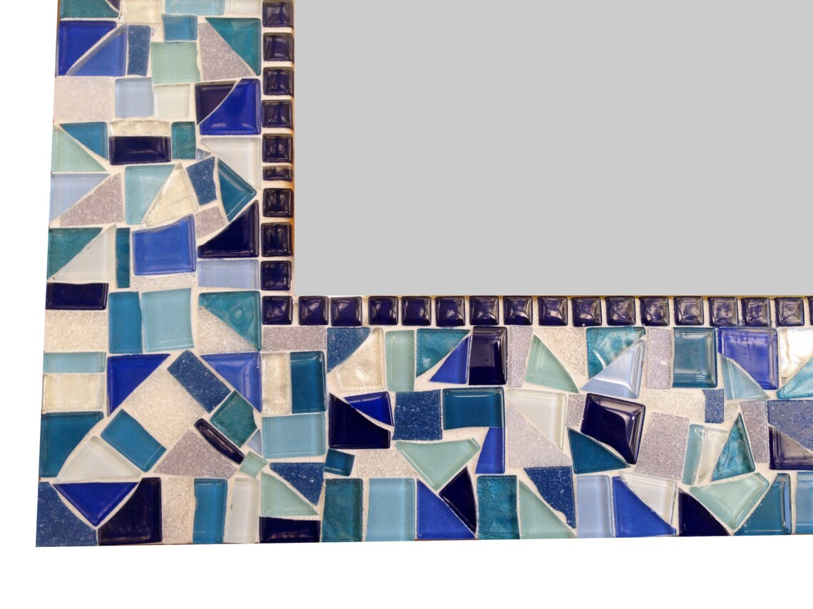 Large Mosaic Wall Mirror Bathroom Mirror Blue White Navy Etsy