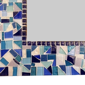 Large Mosaic Wall Mirror, Bathroom Mirror, Blue White Navy Aqua