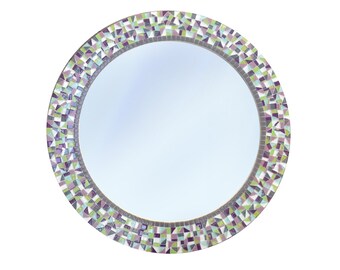 Round Wall Mirror in Purple, Aqua, Lime Green, Gray // Mosaic Mirror // Colorful Wall Decor // Mirror for Nursery