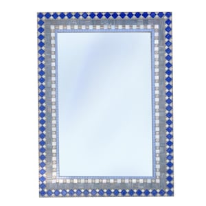 Large Wall Mirror, Bathroom Mirror, Gray Silver and Blue Mosaic