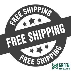 May include: A black and white circular badge with the text "FREE SHIPPING" in a white ribbon and the text "FREE SHIPPING" around the edge of the circle. There are five white stars in the center of the badge.