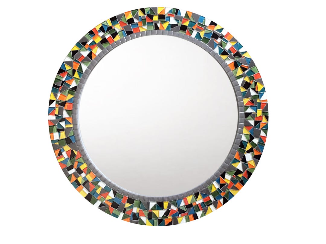Round Mosaic Mirror, Colorful Mirror, Rainbow Mirror, Glass Mosaic Wall