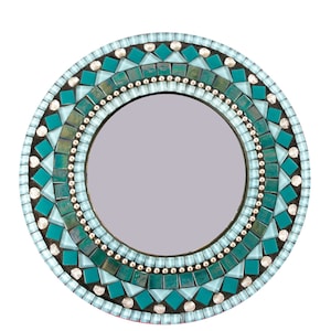 Round Wall Mirror, Mosaic Mirror, Aqua, Turquoise, Teal