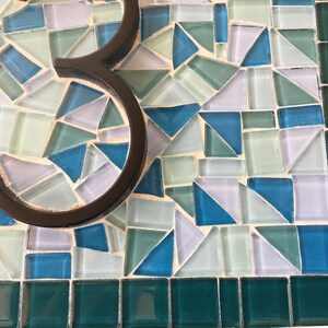 Mosaic House Number Sign, Teal Aqua Blue, Beach House Address Plaque image 6