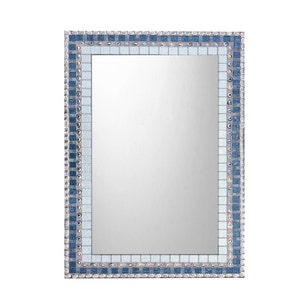 Mosaic Mirror, Bathroom Mirror, Large Wall Mirror, Silver and Blue