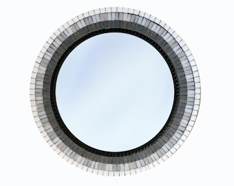 Mosaic Wall Mirror, Black Gray White Ombre, Decorative Mirror, Round Wall Art, Glass Mosaic