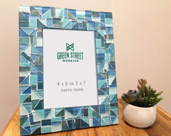 4 x 6 or 5 x 7 Mosaic Picture frame in Aqua, Teal, and Turquoise