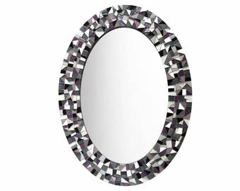 Wall Mirror, Mosaic Mirror, Decorative Oval Mirror, Purple Gray Black
