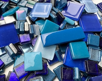 Mixed Lot - Blue Mosaic Tiles - Many Sizes and Shapes - 1/2 LB (8 oz)