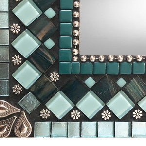 Mosaic Mirror, Bathroom Mirror, Large Wall Mirror, Teal, Aqua, Turquoise Silver