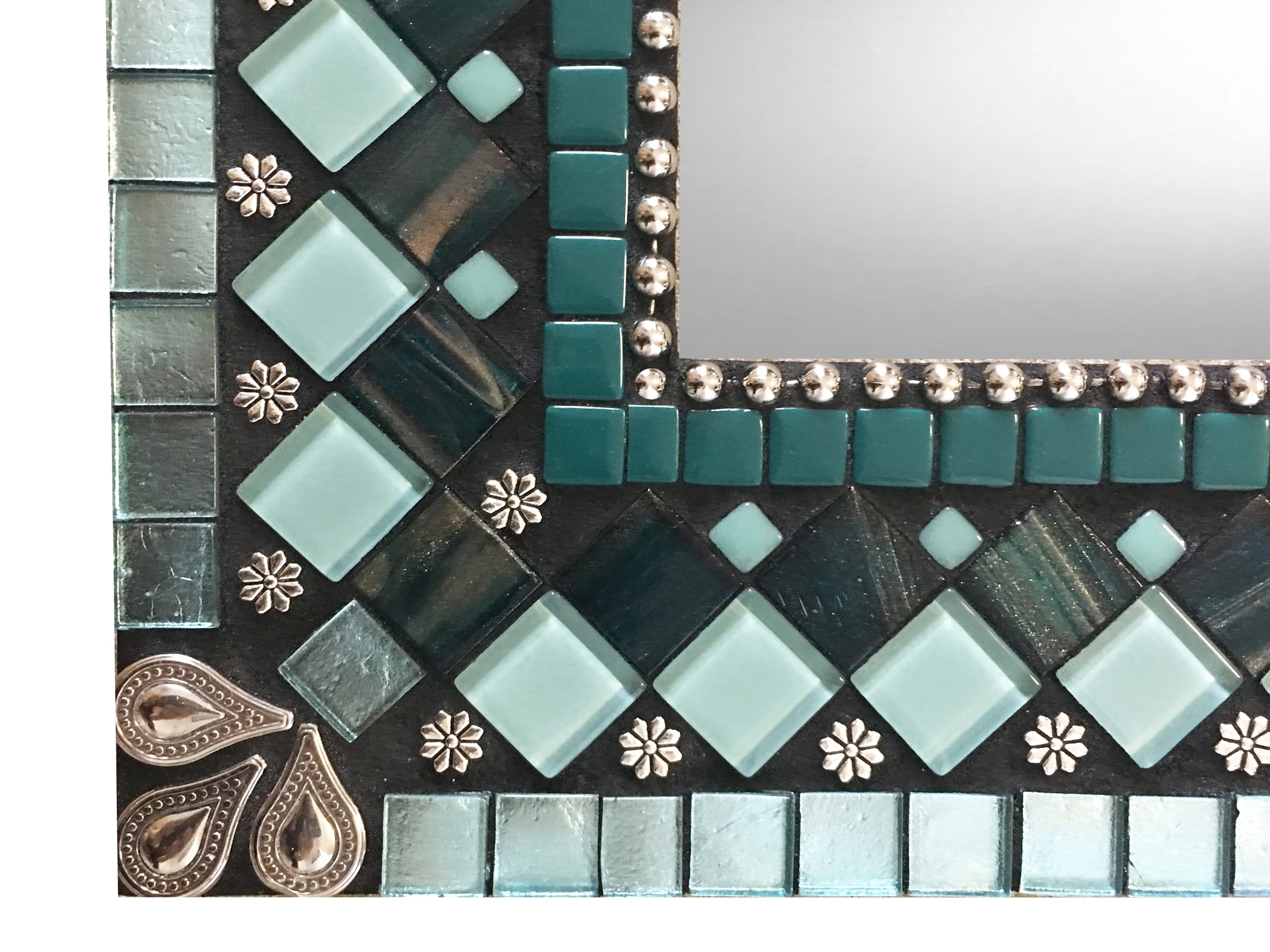 Mosaic Mirror Bathroom Mirror Large Wall Mirror Teal Aqua Etsy