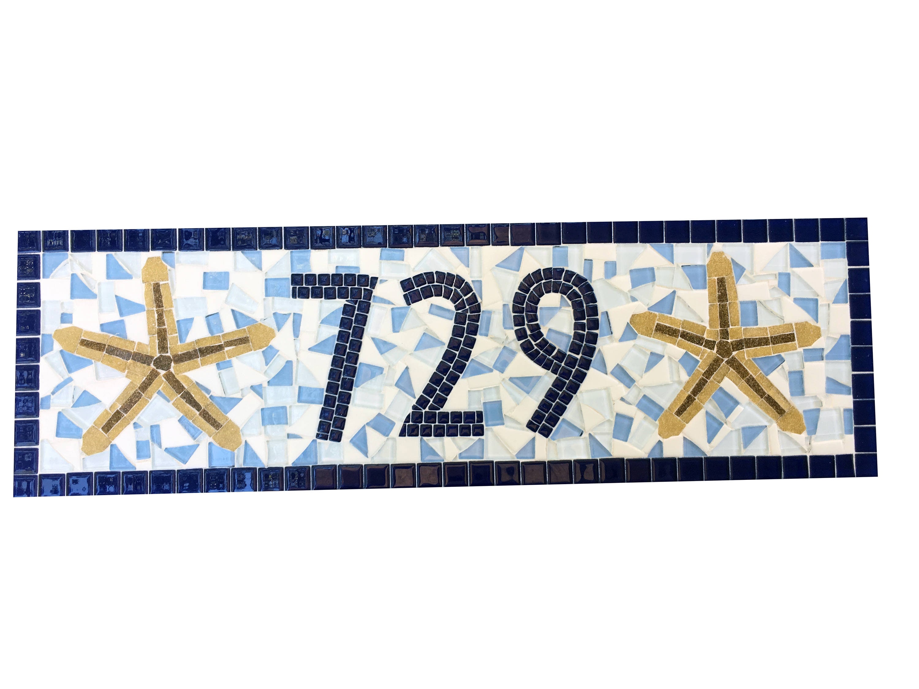 Blue Address Sign with Starfish Nautical House Number Plaque | Etsy