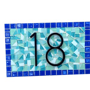 Aqua and Blue Address Sign - Mosaic House Number Sign - Outdoor Plaque ...