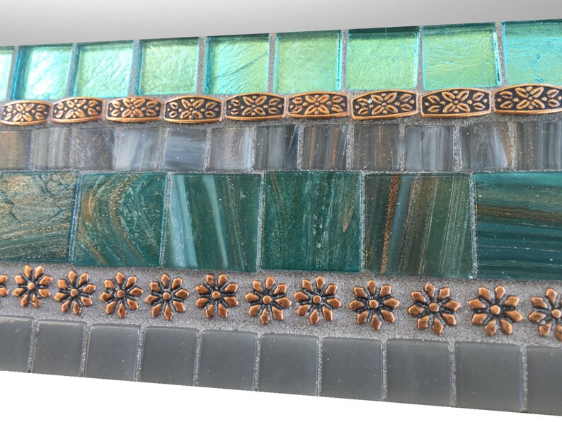 Large Wall Mirror, Mosaic Mirror, Aqua Gray Copper, Bathroom Decor, Mirror For Vanity image 4