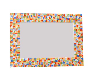 Colorful Mosaic Mirror, Orange, Blue, Green Wall Mirror, Decorative Mirror