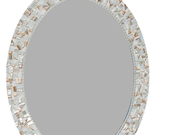 Oval Wall Mirror in White and Gold Mosaic