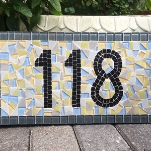 Outdoor House Numbers, Mosaic Address Sign in Gray, Yellow, Blue, White image 2