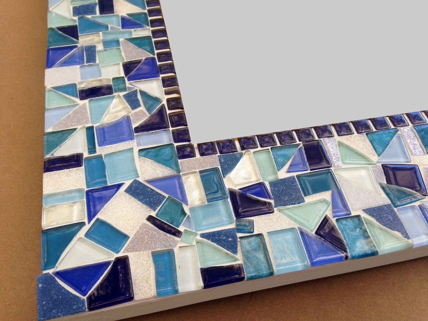 Large Mosaic Wall Mirror Bathroom Mirror Blue White Navy Etsy