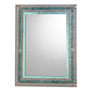 Large Wall Mirror, Mosaic Mirror, Aqua Gray Copper, Bathroom Decor, Mirror For Vanity image 2