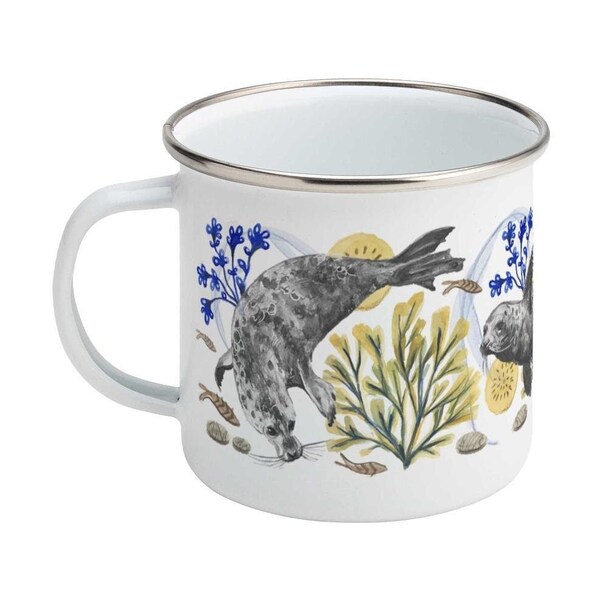Seal Design Enamel Mug - Camping Mug; Wild Swimming Mug; Illustrated Tin Mug; Homeware Gift; Secret Santa