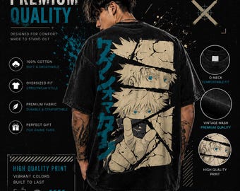 Oversized Anime jjk Shirt Vintage Wash | Premium Front Back Print | 100% Cotton Streetwear Graphic Tee Unisex Gift