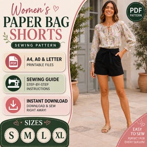 Schnittmuster für Damen-Paperbag-Shorts | Hochgeschnitten, elastischer Rücken, Bindegürtel (PDF-Download)