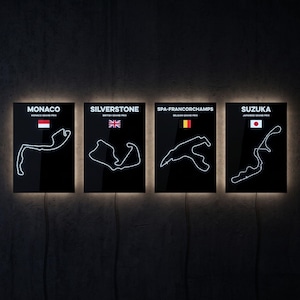 F1 Race Track Wall Art, Personalized Circuit Map Light, Custom Grand Prix Sign