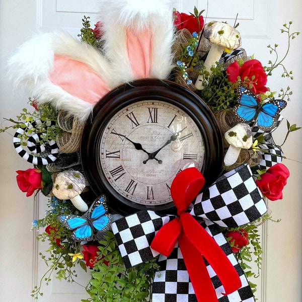 Wonderland Wreath for Front Door - Bunny Wreath - Easter Wreath - Party Decor - Whimsical Decor - Wreath for Door