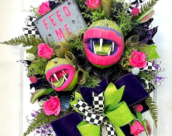 Halloween Wreaths for Front Door - Man Eating Plant Wreath - Halloween Decor - Fall Wreath - Fall Decor - Monster Plant - Feed Me