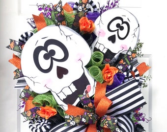 Halloween Wreath for Front Door - Fall Decor - Halloween Decorations - Wreath for Fall - Mr Bones - Swag Wreath - Fall Wreath - Skull Decor