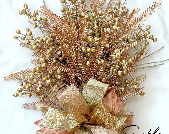 Rose Gold Christmas Tree Topper Glam Christmas Decor Tree Topper Bow