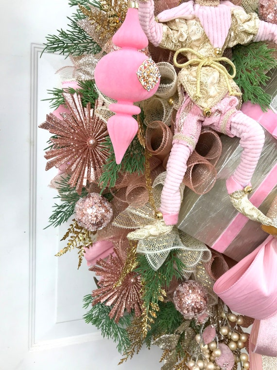 Christmas Wreath - Pink Christmas Decor - Rose Gold - Elf - Glam