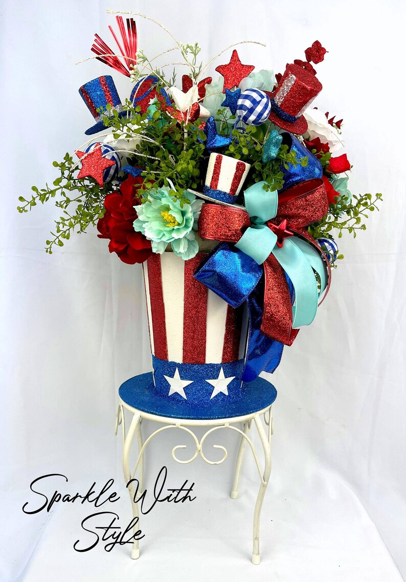 Patriotic Floral Arrangement Centerpiece Patriotic Decor Etsy