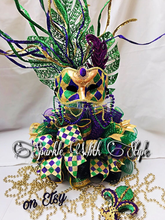 Mardi Gras Centerpiece Mardi Gras Decor Jester Mask Fat Etsy