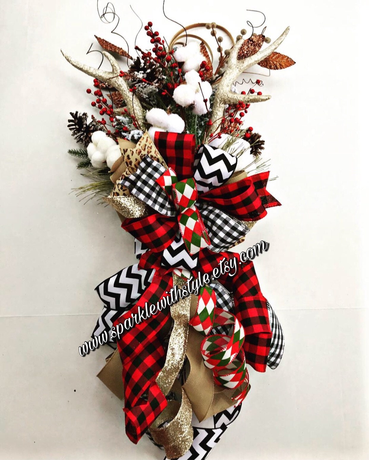 Weihnachtsstrumpf Grau Mit Sherpa-Manschette | Buffalo Check Muster | 25 X 45 Cm | Deko Für Baum & Kamin