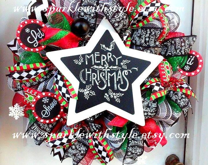 Christmas Wreath Chalkboard Christmas Whimsical Christmas Etsy