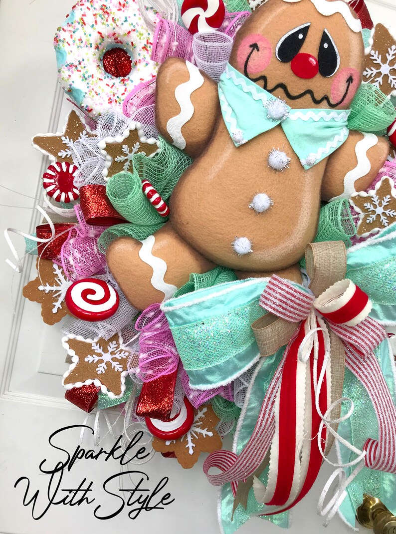 Gingerbread Wreath - Candy Theme Christmas Wreath - Christmas Decor ...