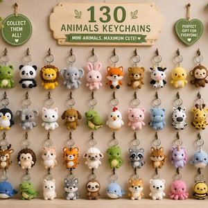 130 Mini Animal Crochet Keychain Patterns Bundle (Digital Download)