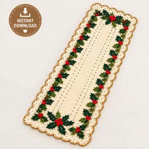 Crochet Holly Garland Table Runner Pattern | English & Español | PDF Pattren