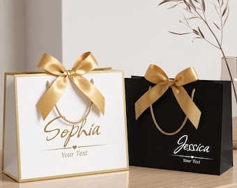 Sacchetti regalo personalizzati con fiocco, sacchetti di carta con nome e testo personalizzati, sacchetti per la proposta di damigella d'onore, sacchetti per bomboniere di compleanno e matrimonio, sacchetti di ringraziamento