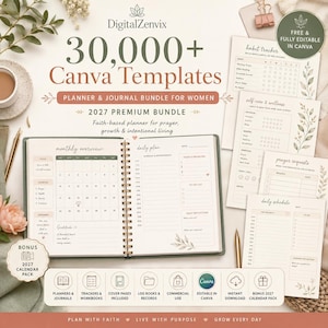 30000+ Editable Canva Templates Bundle, 2027 Planner Journal Workbook KDP Interiors, PDF Links, Instant Digital Download
