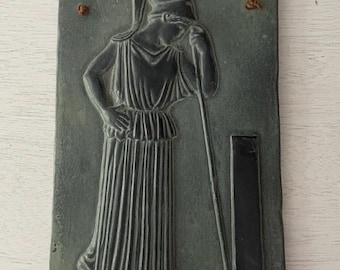 Vintage  Mourning Athena Myseum Reproduction Of 5th Century BC Style Relief Wall Plaque Green Slate