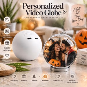 Globo terráqueo de vídeo personalizado, esfera de memoria para fotos y vídeos con WiFi, recuerdo de cristal personalizado, regalo de aniversario o cumpleaños.