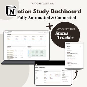 Notion Studiedashboard | Geautomatiseerd statusoverzicht | Studentenplanner, opdrachten- en examentracker + MEER! (Digitale download)